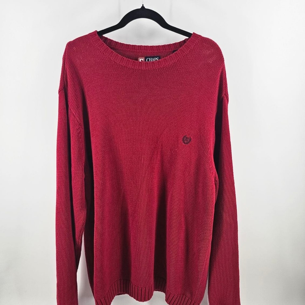 Chaps Sweater Mens XL Red Cotton Knit Crew Neck Logo Long Sleeve Preppy Collège